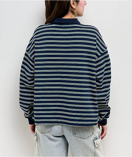 Buttermelon Olive & Navy Stripe Polo Long Sleeve T-Shirt