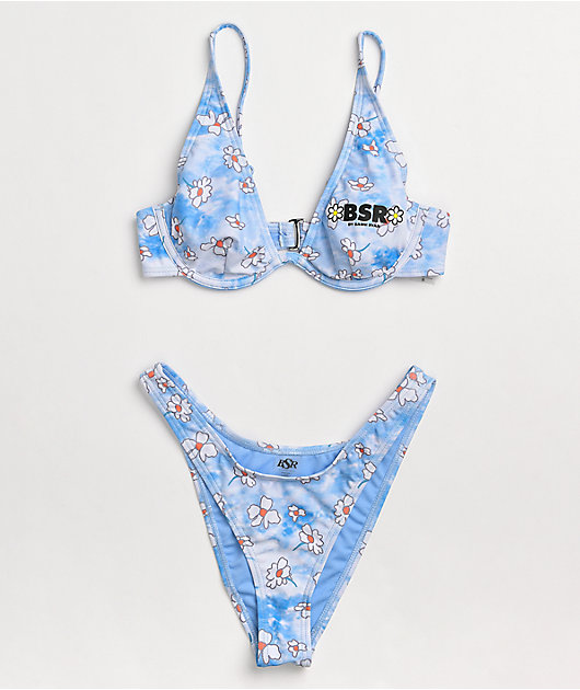 By Samii Ryan Felt Cute Blue Tie Dye Underwire Triangle Bikini Top