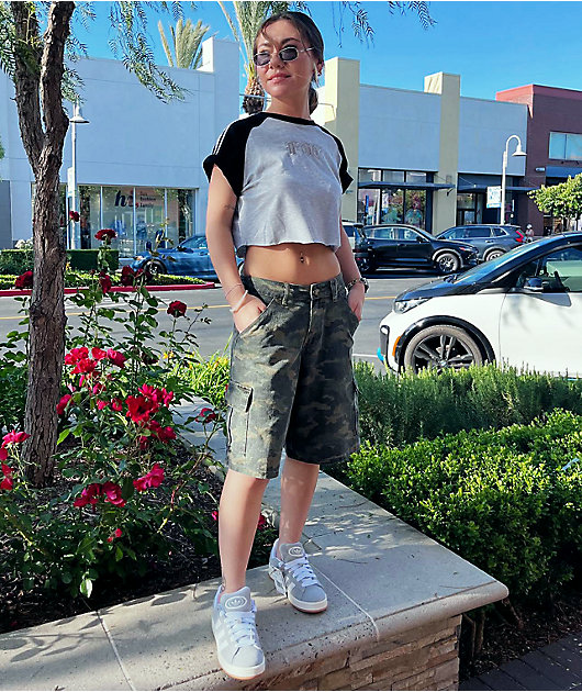 Angel Kiss Slouchy Camo Cargo Shorts | Zumiez