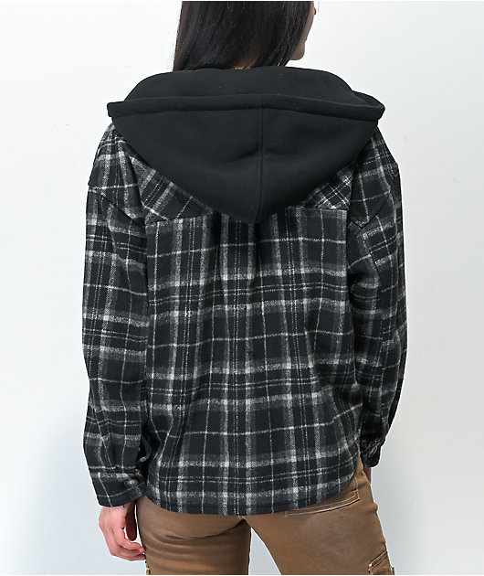 Cali 1850 Black Hooded Flannel Jacket