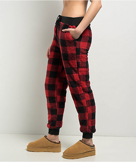 Cali 1850 Sherpa Plaid Red & Black Jogger Sweatpants