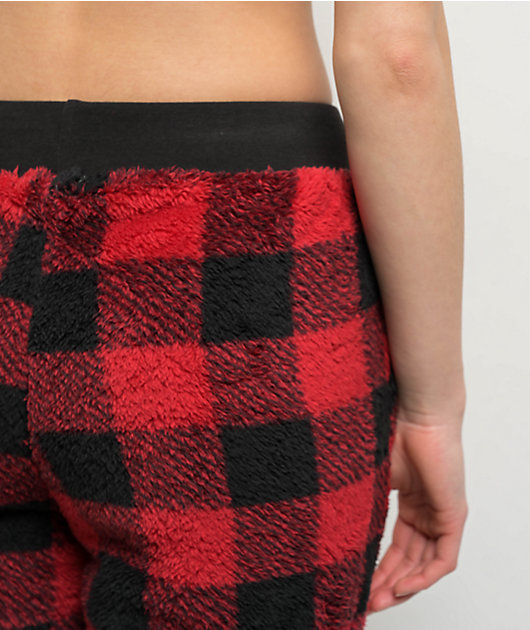 Cali 1850 Sherpa Plaid Red & Black Jogger Sweatpants