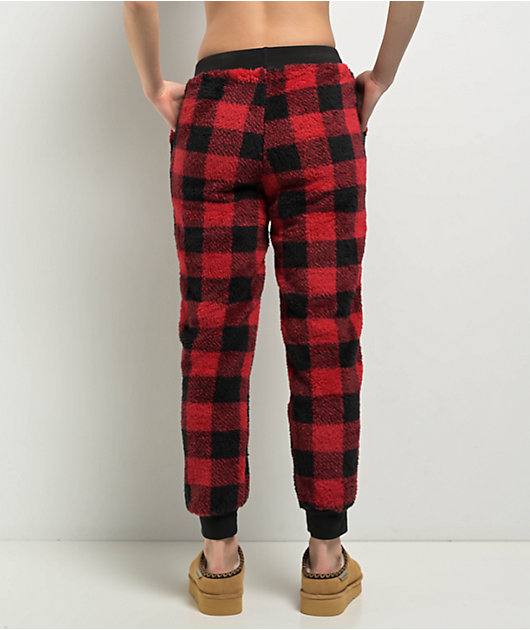 Cali 1850 Sherpa Plaid Red & Black Jogger Sweatpants