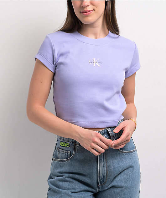 Calvin Klein Monogram Lavender Crop T-Shirt | Zumiez