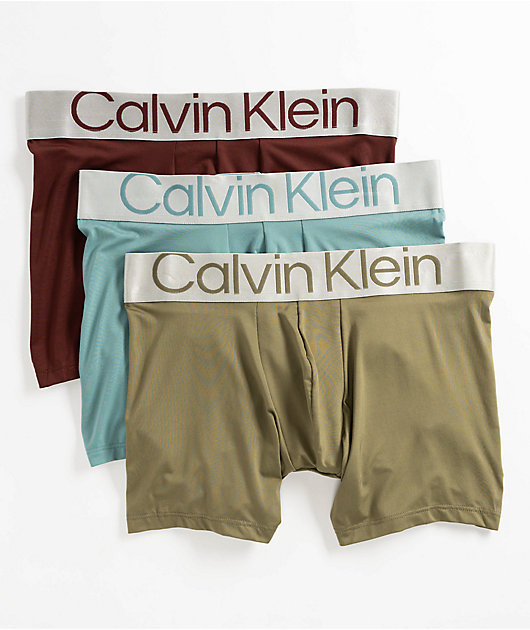 Calvin Klein Reconsidered Steel Maroon, Olive Blue 3-Pack Boxer Briefs
