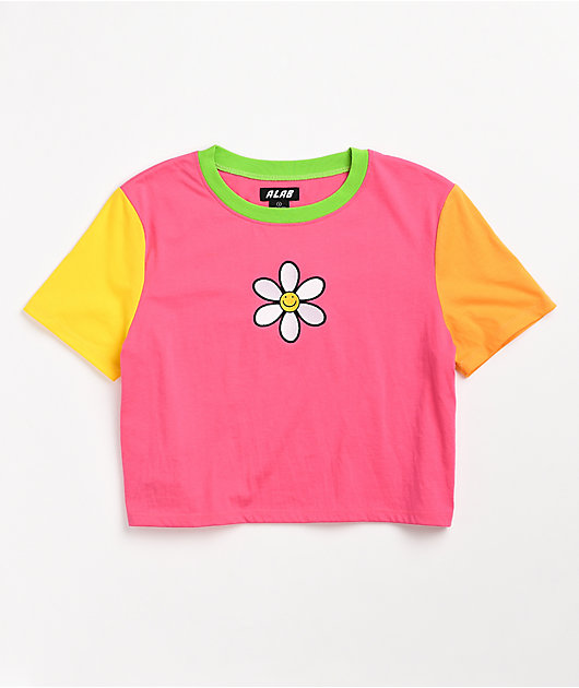 Camiseta A-Lab Quinne camiseta de manga corta rosa, naranja y amarilla con bloques de colores
