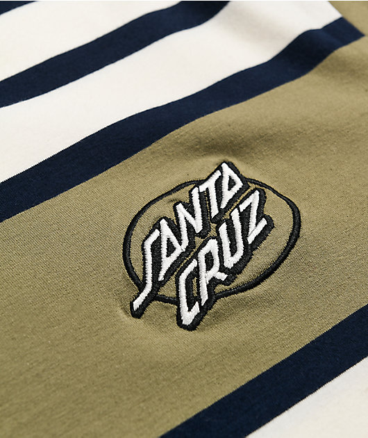 Camiseta Santa Cruz de punto ovalada de rayas negras y olivas