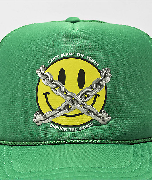 Can't Blame The Youth Smile Face Green Trucker Hat