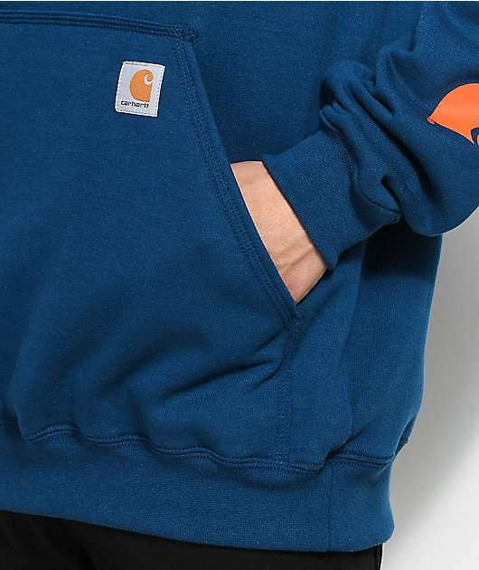 blue and orange carhartt hoodie