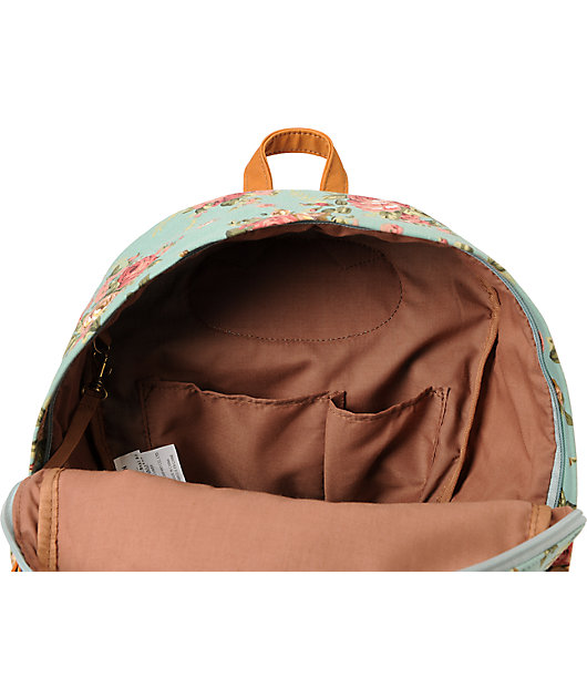 Carrot Company Floral Print Mint Canvas Backpack