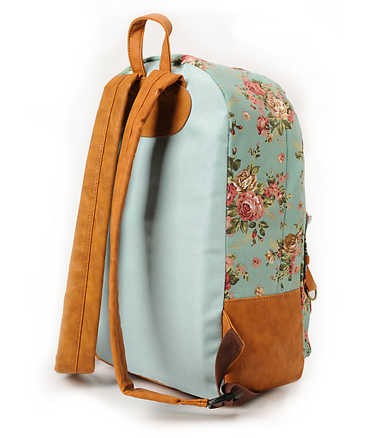 Carrot Company Floral Print Mint Canvas Backpack