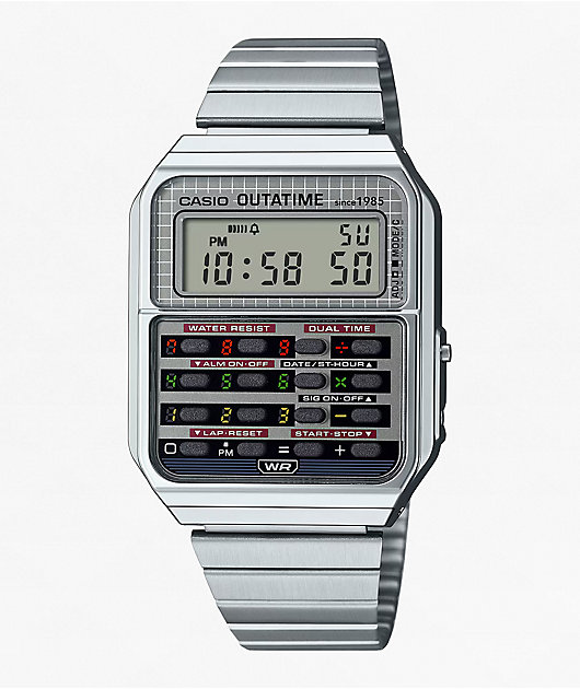 Casio x Back To The Future CA500WEBF-1A Vintage Silver Digital Calculator Watch