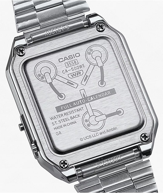 Casio x Back To The Future CA500WEBF-1A Vintage Silver Digital Calculator Watch