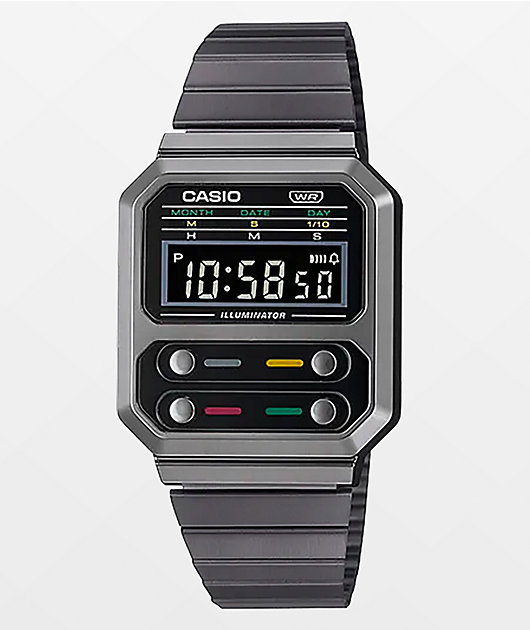 CASIO A1000 デジタル腕時計 ブラック Black Color CASIO A100WE Black Color Digital Watch Casio Tin BOX