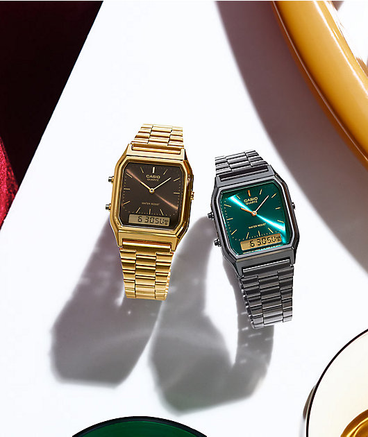 Casio AQ-230GA-3A Vintage Gold & Green Analog & Digital Watch