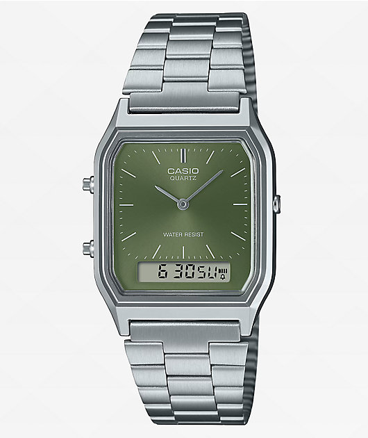 Casio AQ230A-3AVT Vintage Silver & Green Analog & Digital Watch