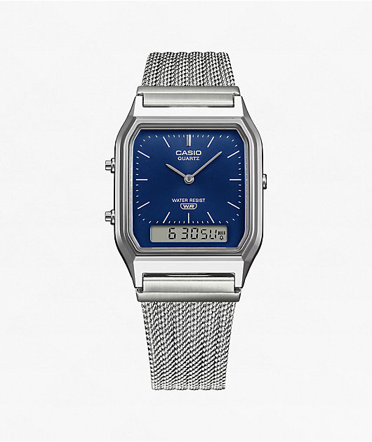 Casio AQ230EM-2A Silver & Blue Analog & Digital Watch | Zumiez