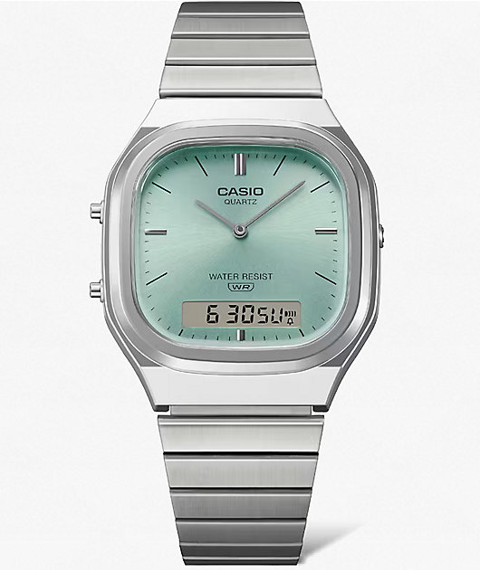 Casio AQ240E-2A Silver & Warm Blue Analog & Digital Watch