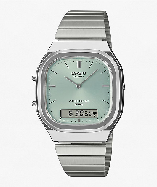 Casio AQ240E-2A Silver & Warm Blue Analog & Digital Watch