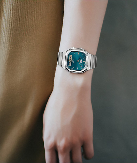 Casio AQ240E-3ACF Teal & Silver Analog Watch | Zumiez