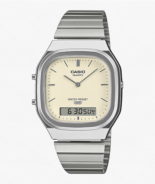 Casio AQ240E-7A2 Silver & Warm White Analog & Digital Watch | Zumiez