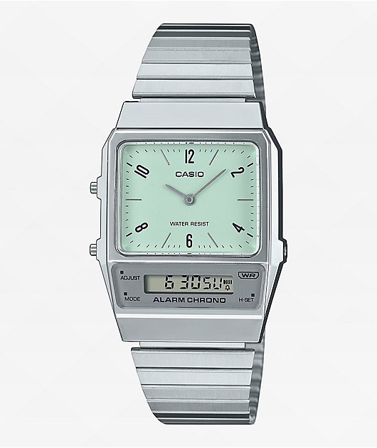 Casio AQ800E 3AVT Vintage Silver Green Analog Watch Zumiez
