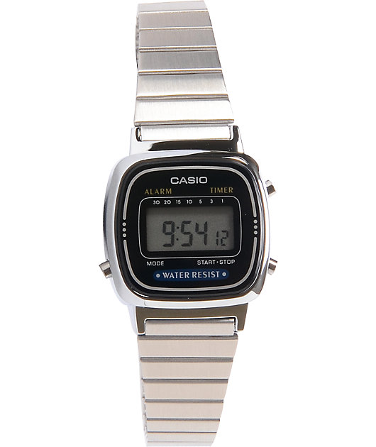 small silver casio watch