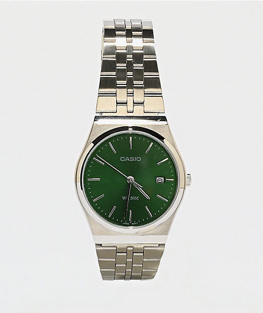 Casio MTP-B145D-3AV Silver & Green Analog Watch | Zumiez