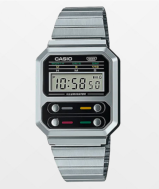Casio silver best sale and black watch