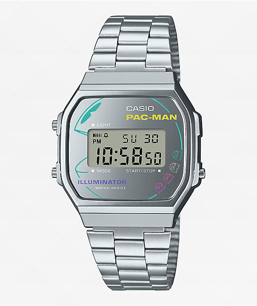 Casio x PAC-MAN A168WEPC-7A Vintage Silver Digital Watch | Zumiez