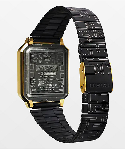 siete y media codo impermeable Casio x Pac-Man A100WEPC-1B Vintage Black & Gold Digital Watch