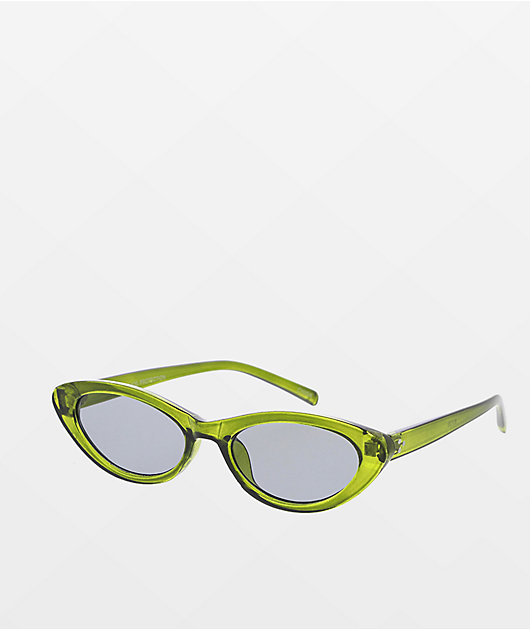 Cat Eye Crystal Green & Smoke Sunglasses