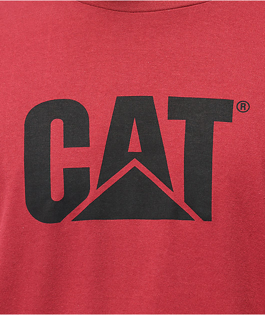 Caterpillar Original Fit Logo Maroon Long Sleeve T-Shirt