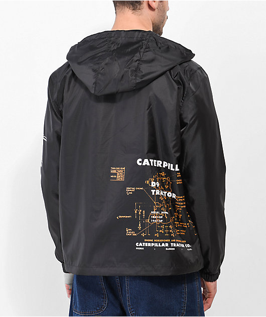 Caterpillar Schematics Black Windbreaker Jacket