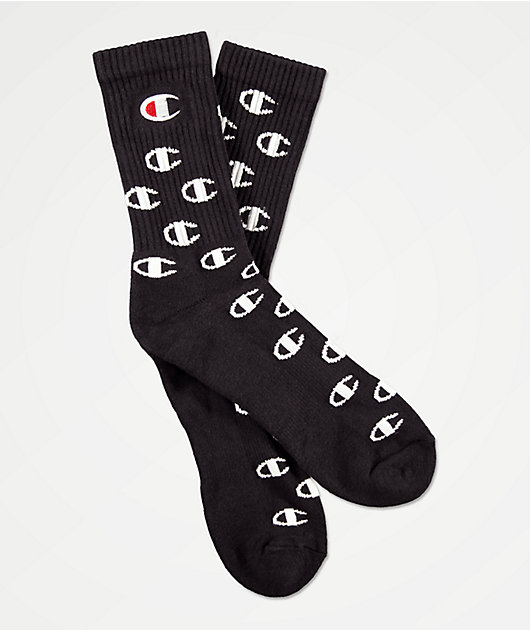 Champion All Over C Black Crew Socks