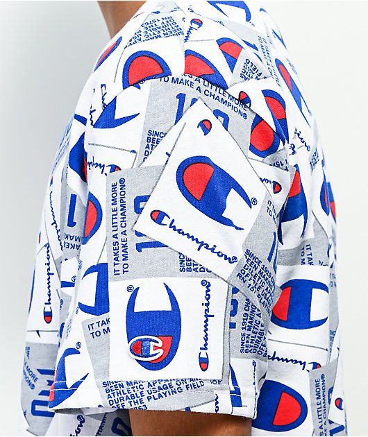 Champion Allover Tag Print White Knit T-Shirt