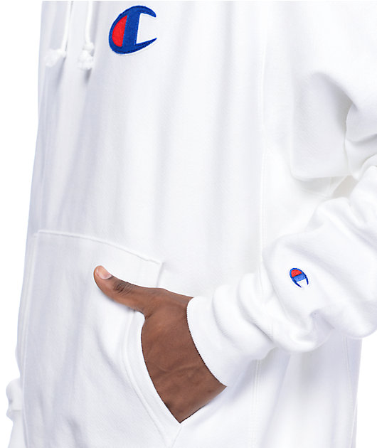 champion big c logo white pullover hoodie