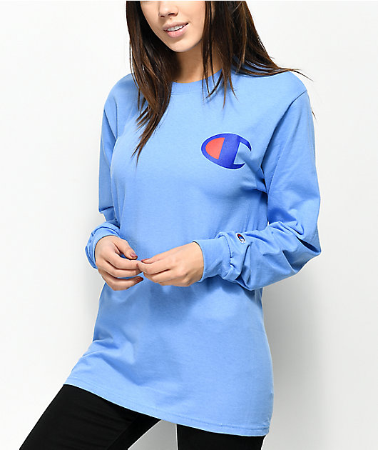 light blue champion tshirt