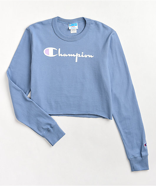 Champion Boyfriend Fit Wildflower Blue Long Sleeve Crop T Shirt Zumiez