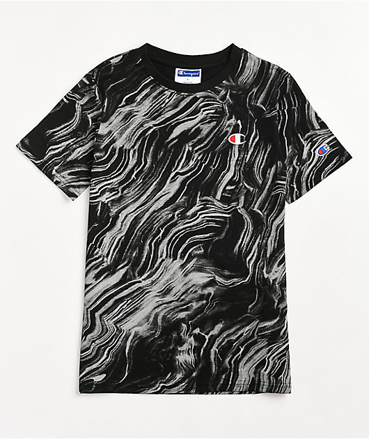 Champion Boys AOP Marbled Black T-Shirt | Zumiez