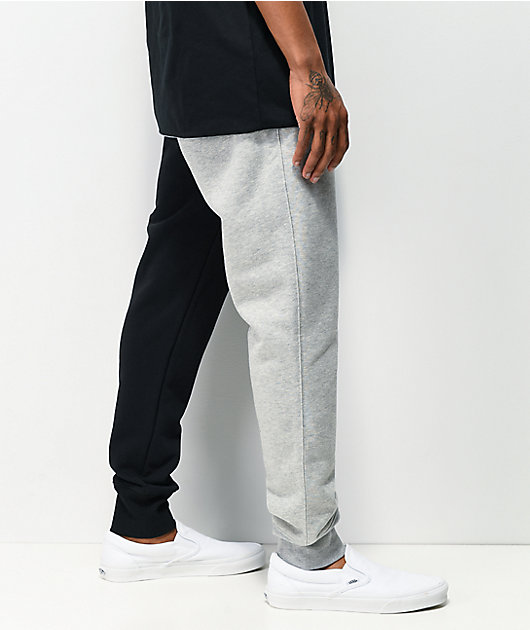 champion c logo reverse weave black & grey colorblock jogger sweatpants