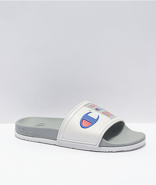 Champion CS Squish White Grey Slide Sandals Zumiez