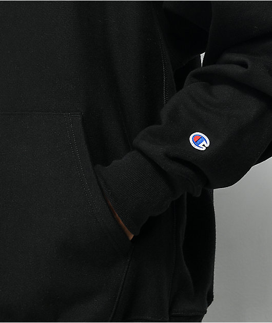 Champion Chenille Ombre Logo Reverse Weave sudadera negra con capucha