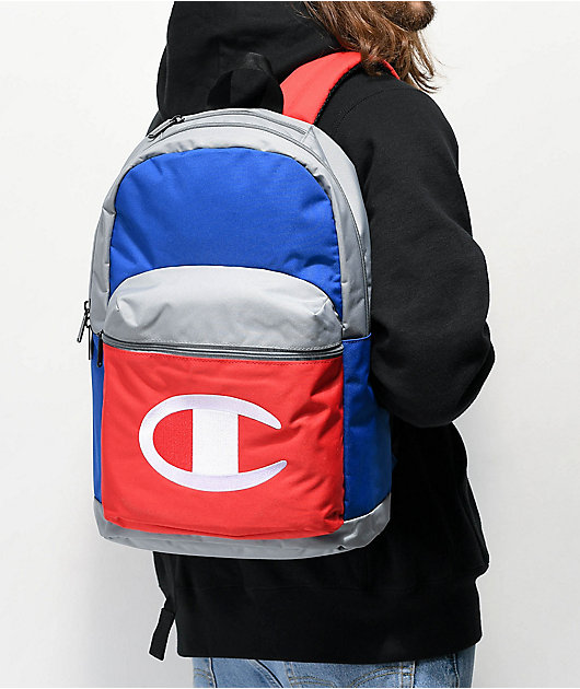 Champion Color Block Grey, Blue & Red Backpack