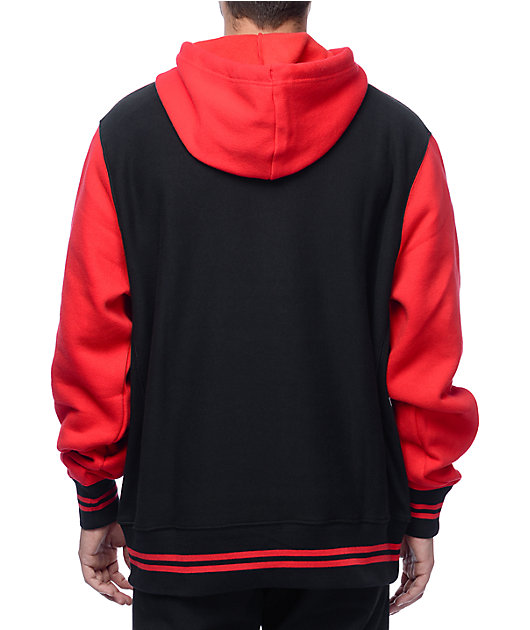 Champion Color Blocked Black Red Hoodie Zumiez - red champion hoodie black roblox