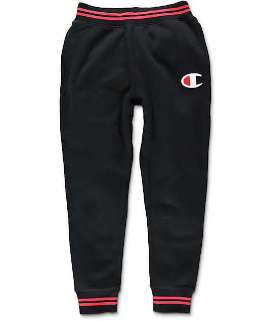 red and black champion sweatpants