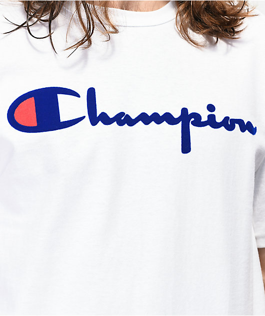 champion script white t shirt