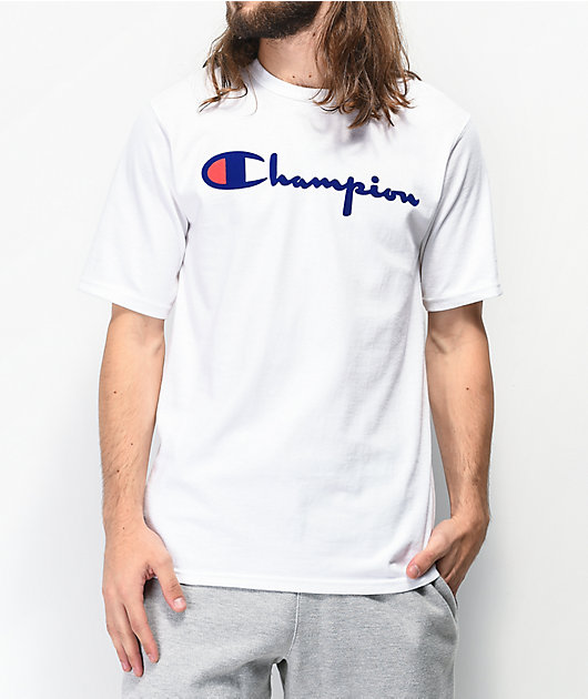 champion white script tee