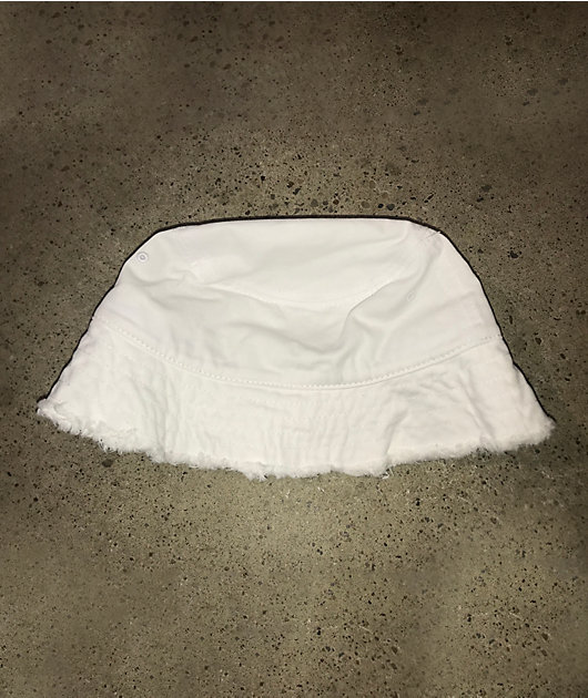 white frayed bucket hat