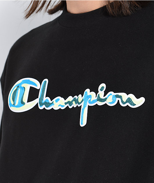 Champion GF70 Reverse Weave Black Creweck Sweatshirt